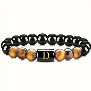 Men's tiger eye Initial Bead Bracelet